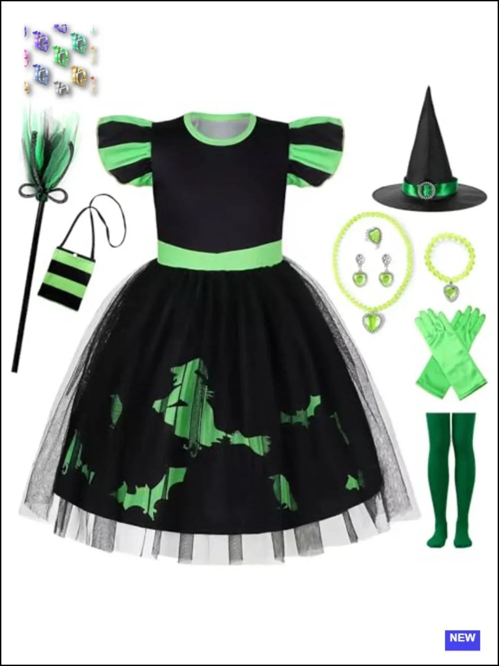 Girls Witch Costume Halloween Dress with Accessories 10pc Set